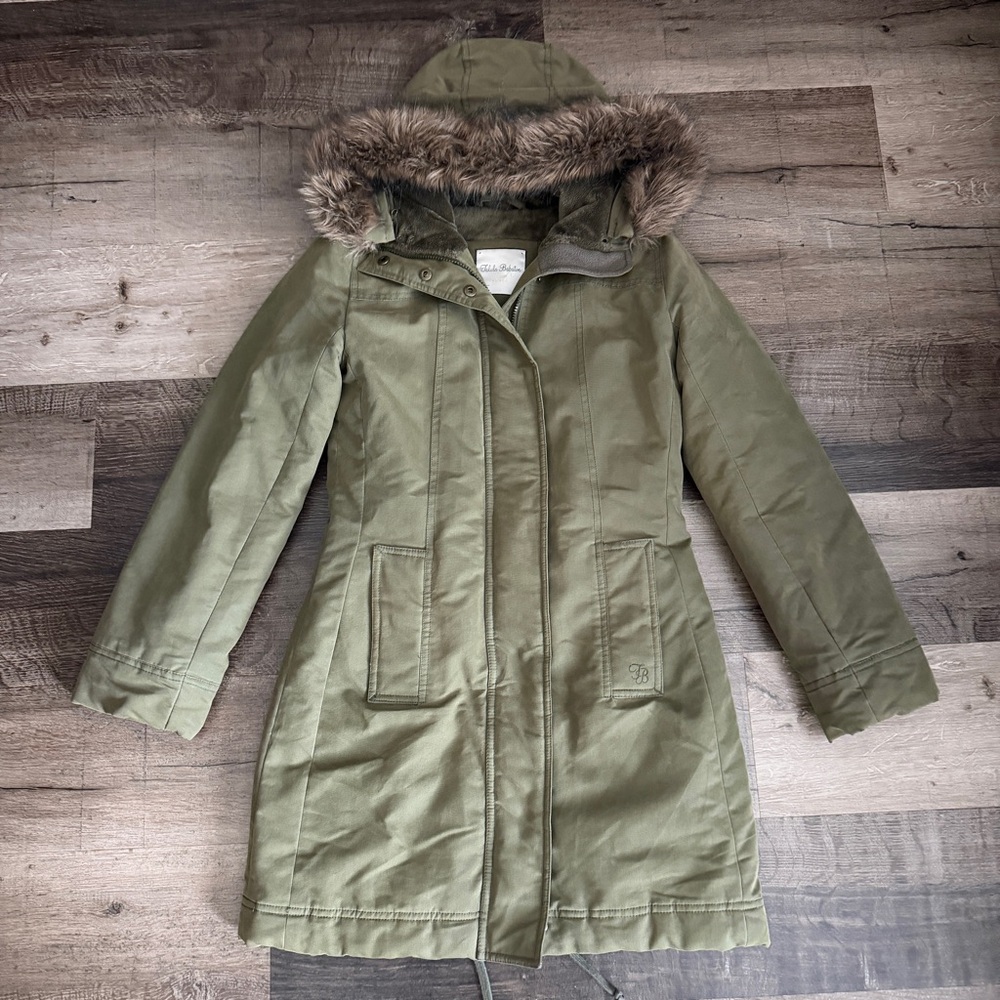 Talula Babaton Aritzia Olive Green Parka with Faux Fur Hood  Size Small